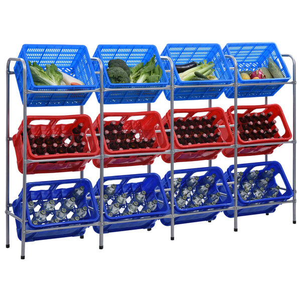 vidaXL Raft de depozitare pentru 12 lăzi argintiu 190x33x116 cm oțel