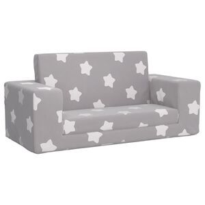vidaXL Canapea extensibilă copii 2 locuri gri deschis/stele pluș moale