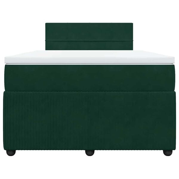 vidaXL Pat box spring cu saltea, verde &icirc;nchis, 120x190 cm, catifea