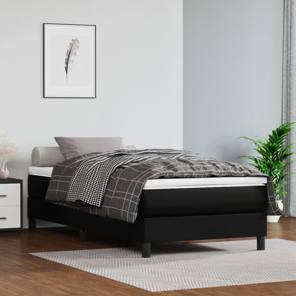 vidaXL Cadru de pat cu arcuri, negru, 90x190 cm, piele ecologică