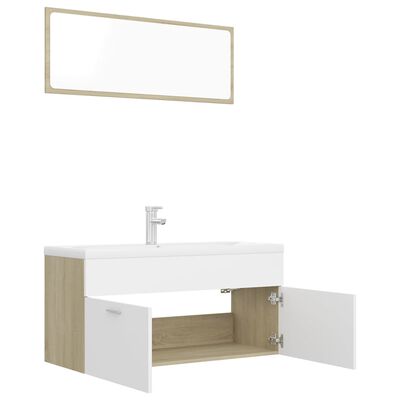 vidaXL Set mobilier de baie, alb și stejar sonoma, lemn prelucrat