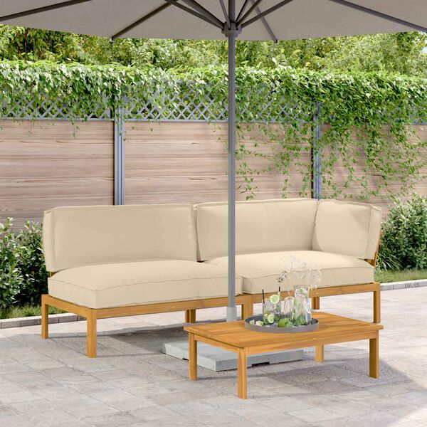 vidaXL Set de canapea cu pernă Simplu 3 pcs Bej Lemn Solid de Acacia