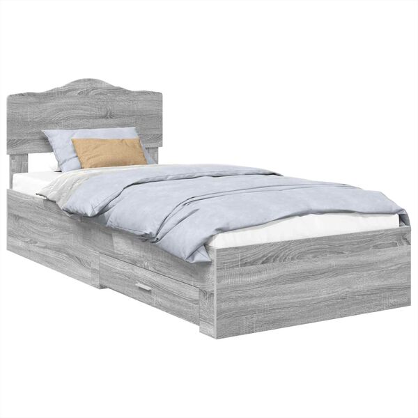 vidaXL Cadru de pat cu headboard Gri Sonoma 90 x 190 cm Lemn compozit