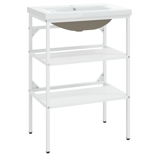 vidaXL Cadru lavoar baie cu chiuvetă încorporată, alb, fier