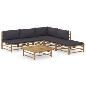 vidaXL Set mobilier de grădină cu perne gri &icirc;nchis, 6 piese, bambus