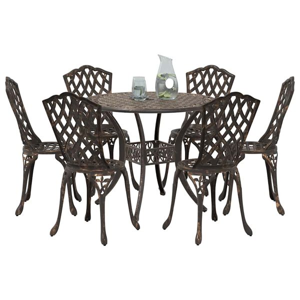 vidaXL Set de masă pentru grădină 7 pcs Bronz 90 x 90 x 75 cm