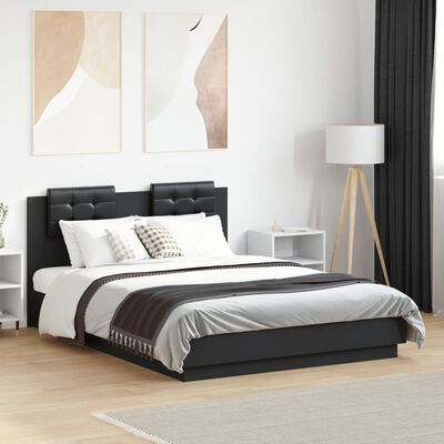 vidaXL Cadru de pat cu tăblie și lumini LED, negru, 135x190 cm