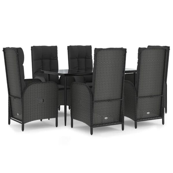 vidaXL Set mobilier de grădină cu perne, 7 piese, negru, poliratan