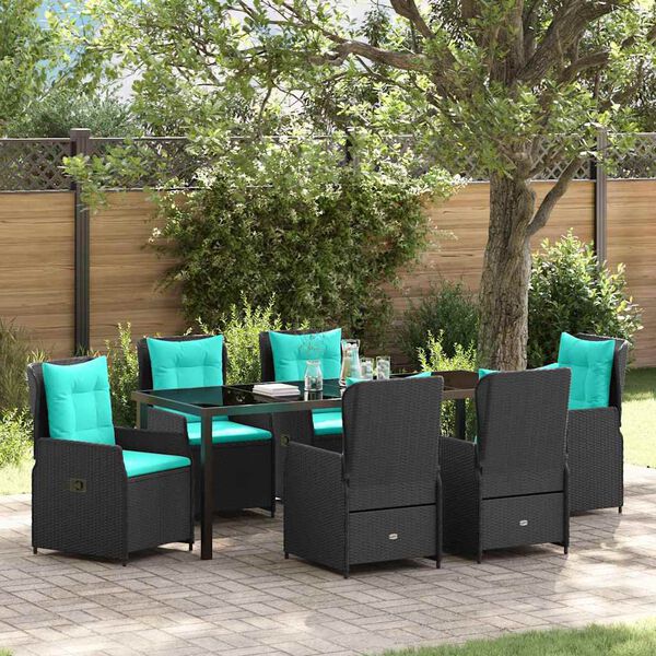 vidaXL Set de masă pentru grădină 7 pcs Negru Rattan poli
