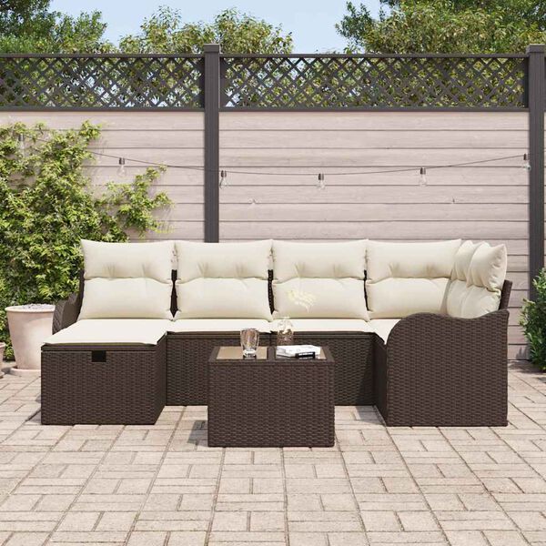 vidaXL Set de canapele pentru grădină cu pernă 7 pcs Maro Rattan poli
