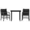 vidaXL Set bistro cu perne, 3 piese, negru, poliratan