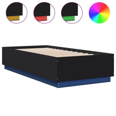 vidaXL Cadru de pat cu lumini LED, negru, 100x200 cm, lemn prelucrat