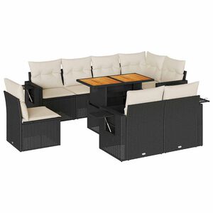 vidaXL Set mobilier de grădină cu perne, 9 piese, negru, poliratan