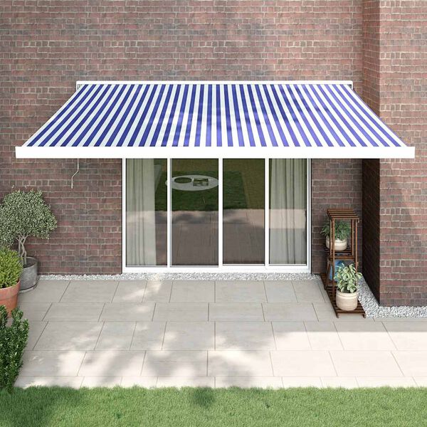 vidaXL Copertină retractabilă albastru/alb, 4x3 m, textil/aluminiu