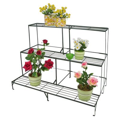 HI Raft pentru flori cu 3 niveluri, negru, 100x60x75 cm, metal