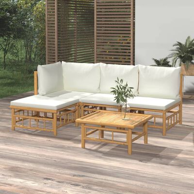 vidaXL Set mobilier de grădină cu perne alb crem, 2 piese, bambus