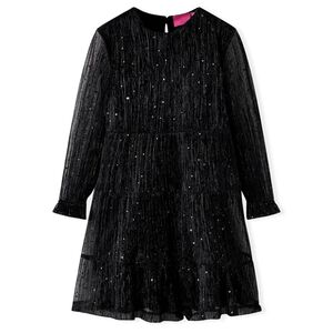 vidaXL Rochie pentru copii cu m&acirc;neci lungi, negru, 104
