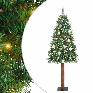 vidaXL Brad de Crăciun subțire Verde 210 cm PVC și lemn de PIN masiv