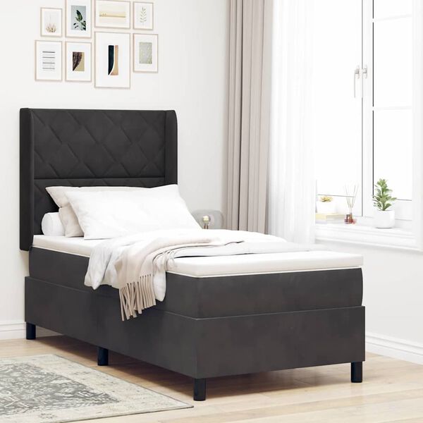 vidaXL Pat cu arcuri cu saltea cu headboard Negru 100 x 200 cm Catifea