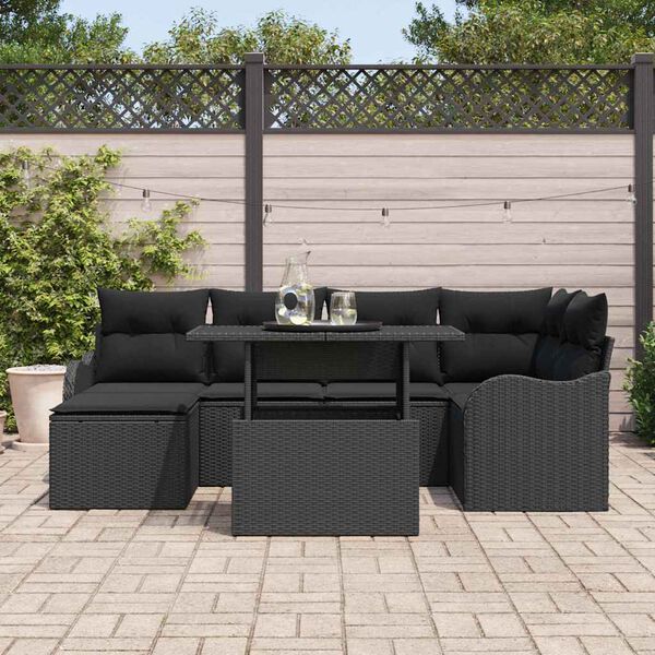 vidaXL Set de canapele pentru grădină cu pernă 7 pcs Negru Rattan poli