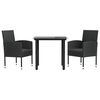 vidaXL Set mobilier de grădină, 3 piese, negru, poliratan și oțel
