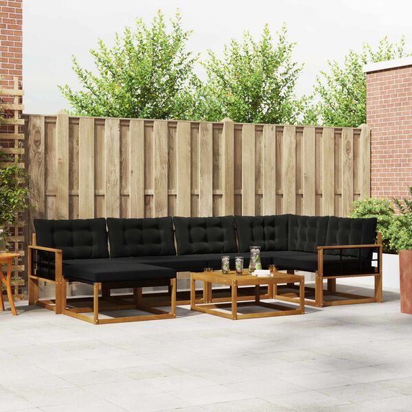 vidaXL Set de canapele de exterior cu pernă 19 pcs Natural și Negru