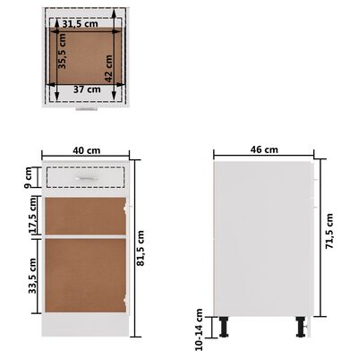 vidaXL Dulap inferior cu sertar, alb extralucios, 40x46x81,5 cm, PAL