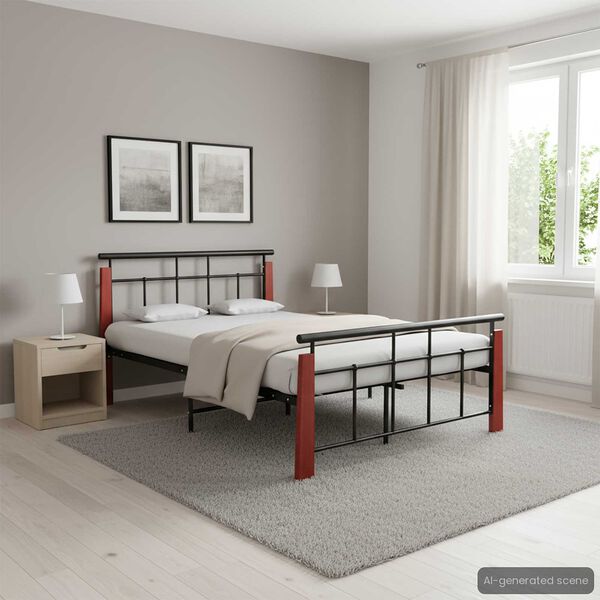 vidaXL Cadru de pat, 120x200 cm, metal și lemn masiv de stejar