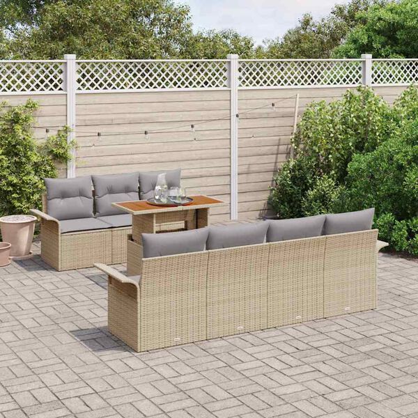 vidaXL Set de canapele pentru grădină 8 pcs Bej Rattan poli