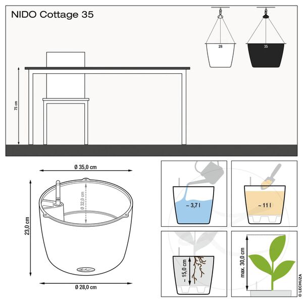 LECHUZA Jardinieră suspendată NIDO Cottage 35 ALL-IN-ONE, maro nisipiu