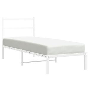 vidaXL Cadru de pat metalic fără saltea, cu tăblie, alb, 75x190 cm