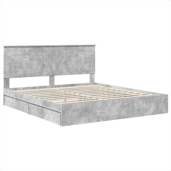 vidaXL Pat cu storage Gri din beton 180 x 200 cm Lemn compozit