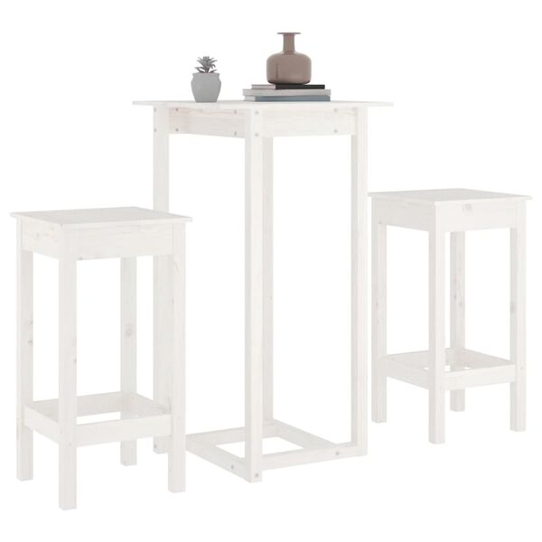 vidaXL Set mobilier de bar, 3 piese, alb, lemn masiv de pin