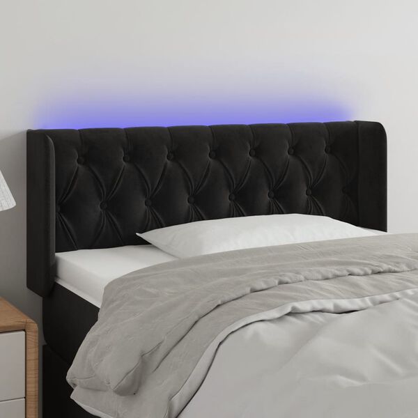 vidaXL Tăblie de pat cu LED, negru, 93x16x78/88 cm, catifea
