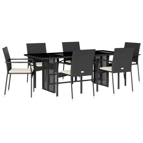 vidaXL Set mobilier de grădină cu perne, 7 piese, negru, poliratan