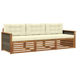 vidaXL Set de canapele de exterior 3 buc. Natural și Crem