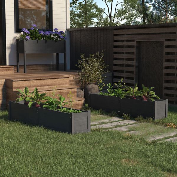 vidaXL Strat înălțat de grădină,gri,2 buc,150x31x31 cm, lemn masiv pin