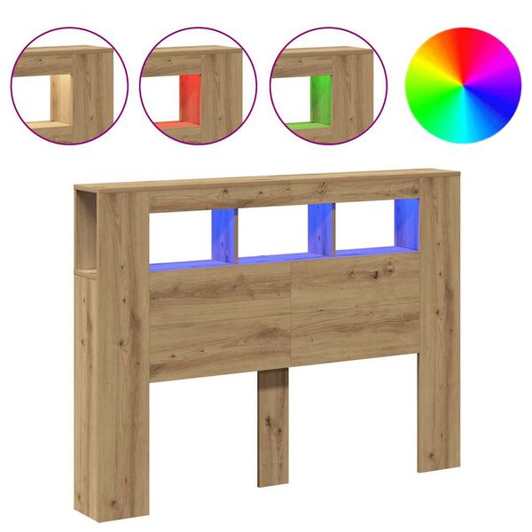 vidaXL Tăblie de pat cu LED, stejar artizanal, 140x18,5x103,5 cm, lemn