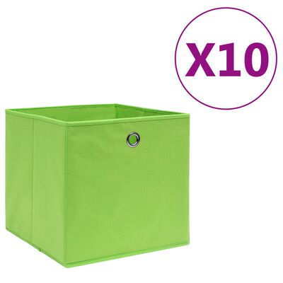 vidaXL Cutii depozitare, 10 buc., verde, 28x28x28 cm, material nețesut