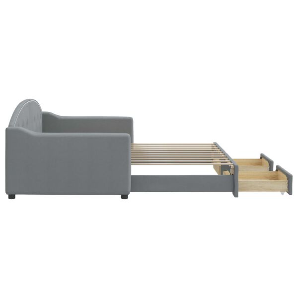 vidaXL Pat de zi cu extensie și sertare, gri deschis, 90x190cm, textil