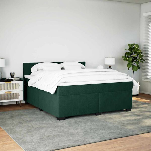 vidaXL Pat box spring cu saltea, verde &icirc;nchis, 180x200 cm, catifea