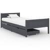 vidaXL Cadru pat cu 2 sertare, gri &icirc;nchis, 90x200 cm, lemn masiv pin