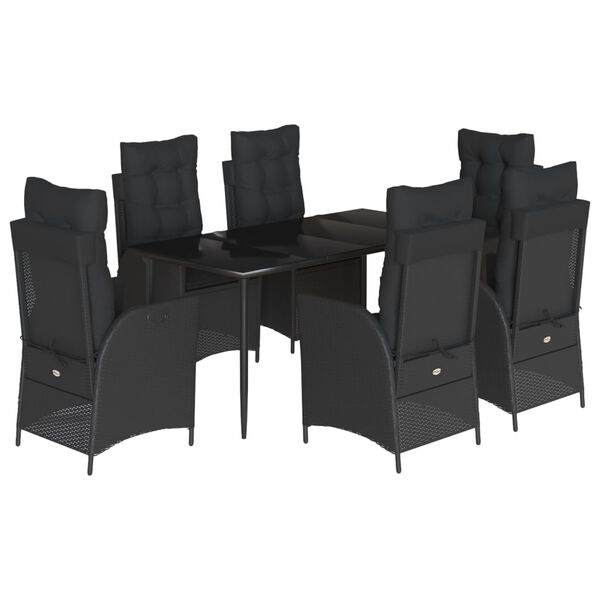 vidaXL Set mobilier de grădină cu perne, 7 piese, negru, poliratan