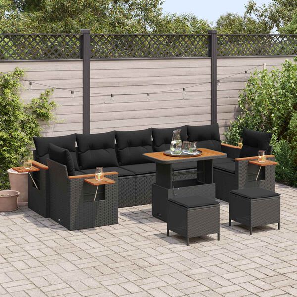vidaXL Set de canapele pentru grădină cu pernă 13 pcs Negru poliratan