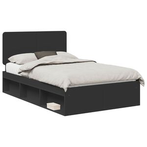 vidaXL Cadru de pat cu headboard Negru 120 x 200 cm Lemn de pin masiv