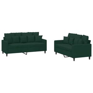 vidaXL Set de canapele cu perne, 2 piese, verde &icirc;nchis, catifea