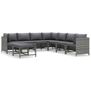 vidaXL Set mobilier de grădină cu perne, 9 piese, gri, poliratan