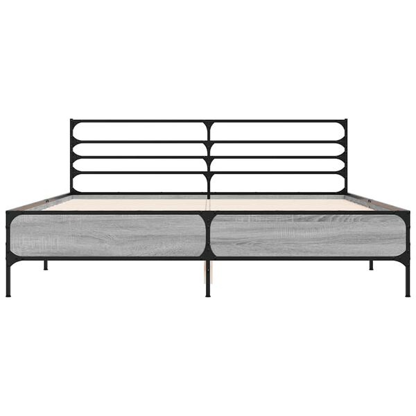 vidaXL Cadru de pat, gri sonoma, 150x200 cm, lemn prelucrat și metal