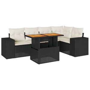 vidaXL Set mobilier de grădină cu perne, 6 piese, negru, poliratan