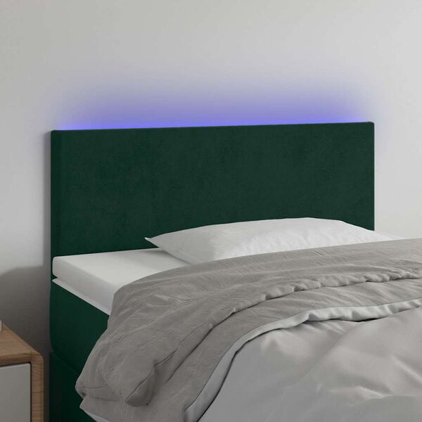 vidaXL Tăblie de pat cu LED, verde &icirc;nchis, 80x5x78/88 cm, catifea
